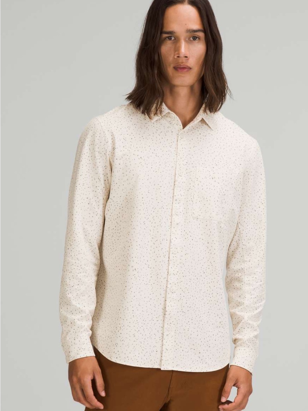 lululemon athletica Men's Cream Long-Sleeve Button-Down Shirt with Speckle